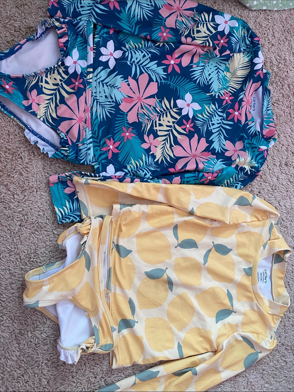 Carter's Girls Floral Teal & Lemon Yellow Rashguard Swim Set